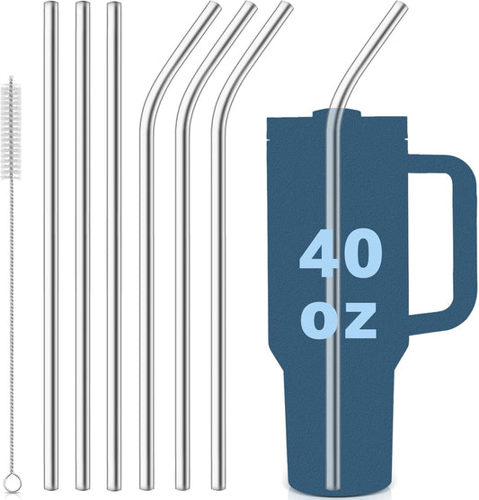 Stanley Quencher 40oz Tumbler Straws - 6 Metal Stainless Steel Replacement Straws | 12-Inch Extra Long & Reusable (3 Straight & 3 Bent)