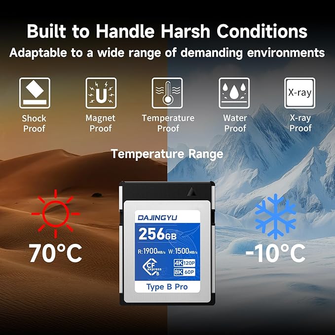 DAJINGYU 256GB CFexpress Type B Memory Card Up to 1900/1500 MB/s Read/Write- Shooting Video and Photo 4K/120P RAW Compatible with Nikon Canon panasonic Fujifilm Camera