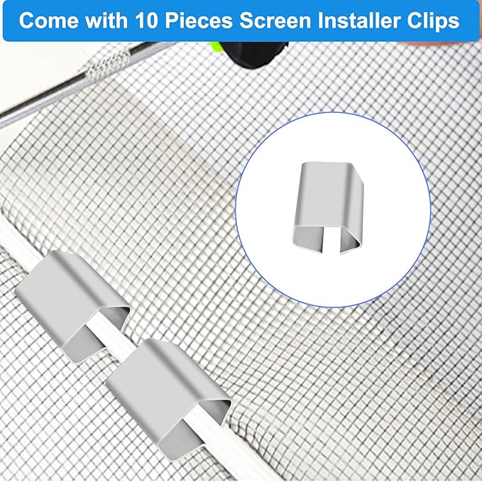 Window Screen Repair Kit Mesh Screen Spline Roller Repair Tools Kit with Screen Installer Clips, Metal and Plastic Spline Fixing Tool Kit for Window Screen1
