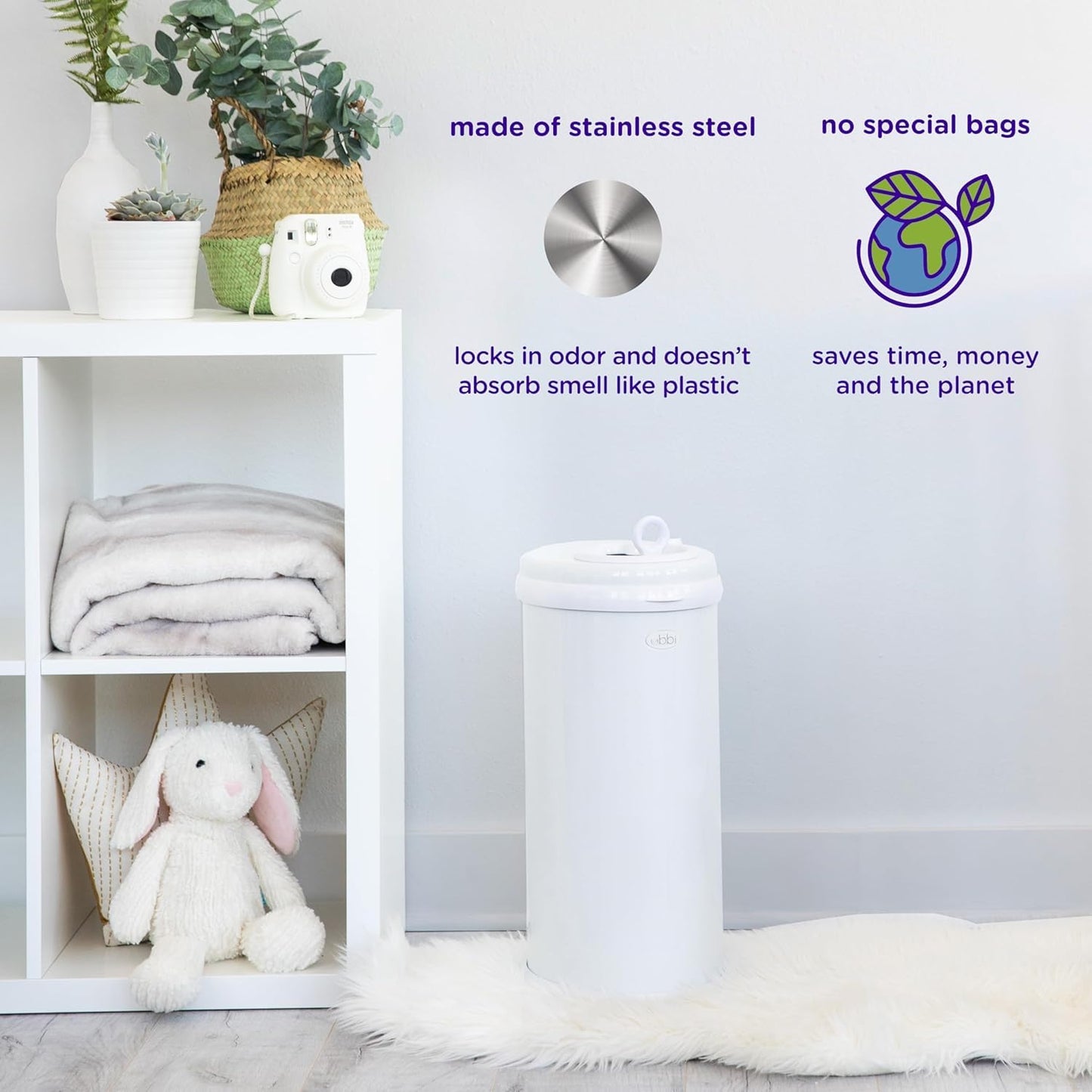 Ubbi Steel Diaper Pail - Odor Locking Design, No Special Bag Needed | Award-Winning Sage Green