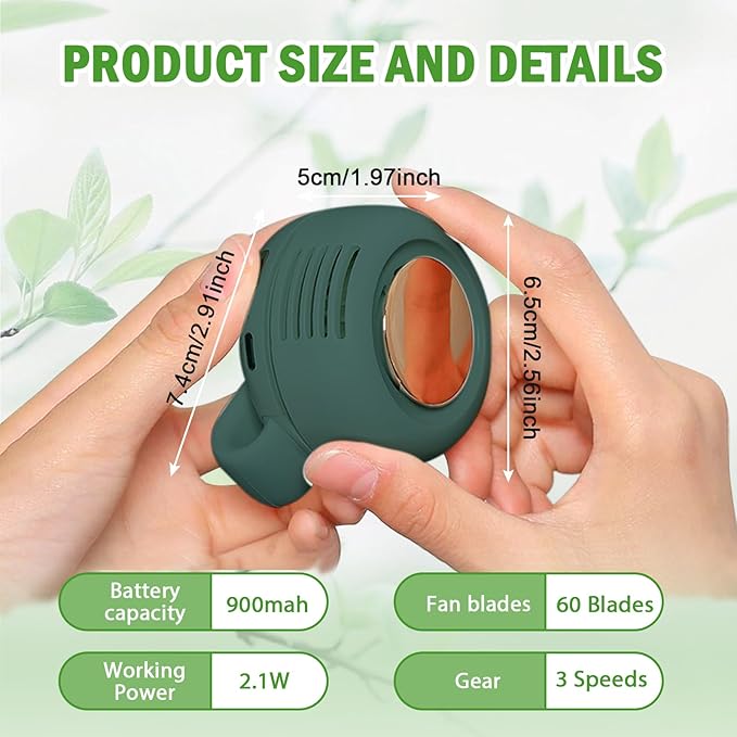 Wshxjzyay Portable Silent Mini Bladeless Fan Clip on, Portable Silent Mini Bladeless Electric Fan, For Outdoor & Travel & Office, Travel Accessories, Gift, Adjustable 3-Speed (Type-c, Green)