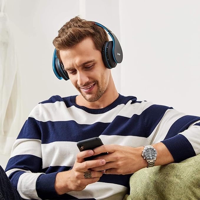 ZIHNIC Bluetooth Headphones Over-Ear, Black/Blue