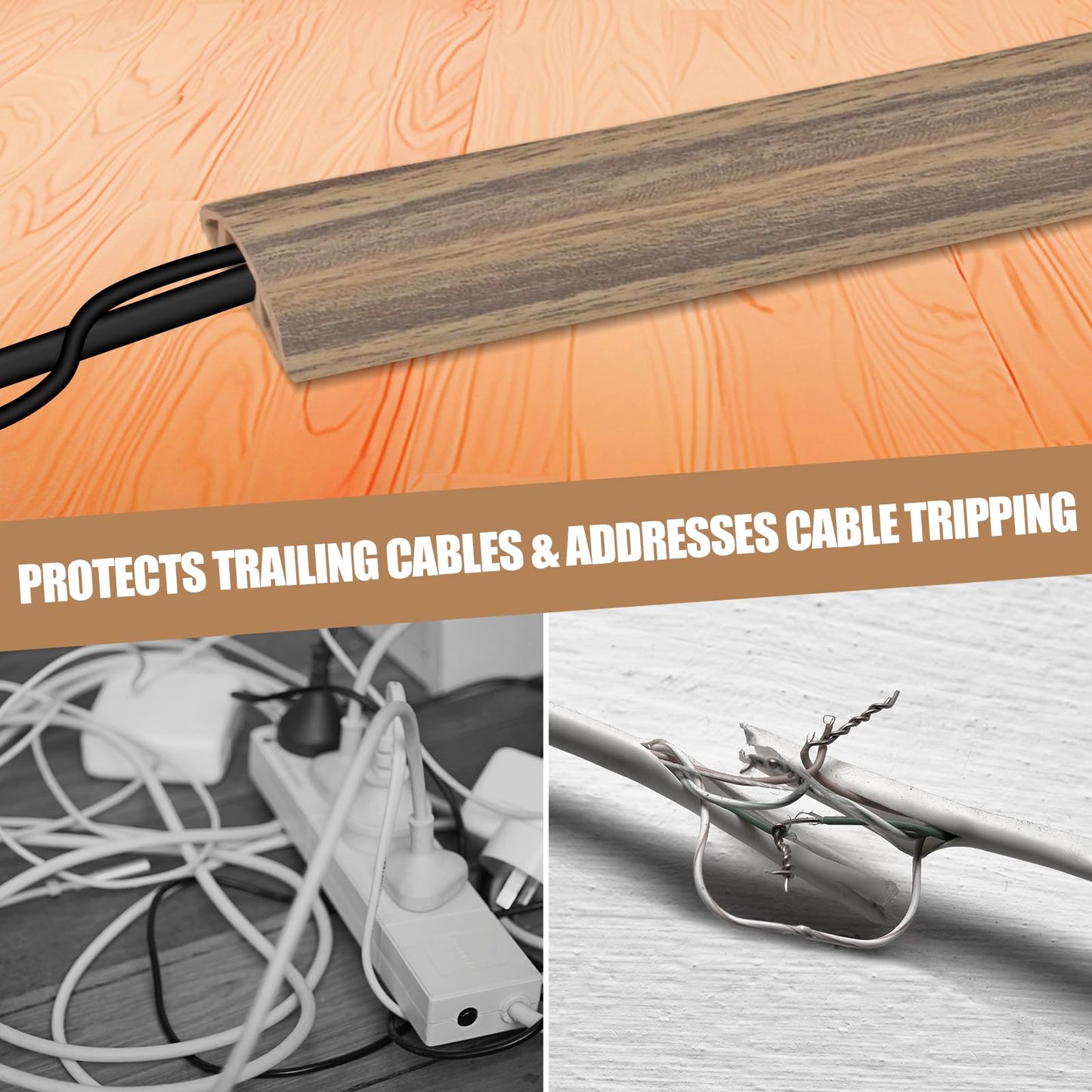 Floor Cord Cover Self Adhesive Cord Hider,20FT Cable Management, Extension Strip Protector for Wires, Prevent Cable Trips for Offices, Gyms, Exhibitions Cavity:0.39"(W) x 0.27"(H) Woodsmokedbrown
