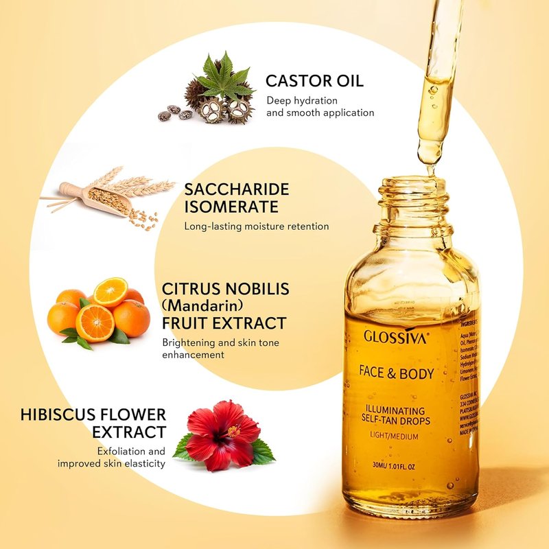 Self Tanning Drops - Achieve a Natural Sun-Kissed Bronze Glow | Gradual Face & Body Tanner, 1.01 Fl Oz