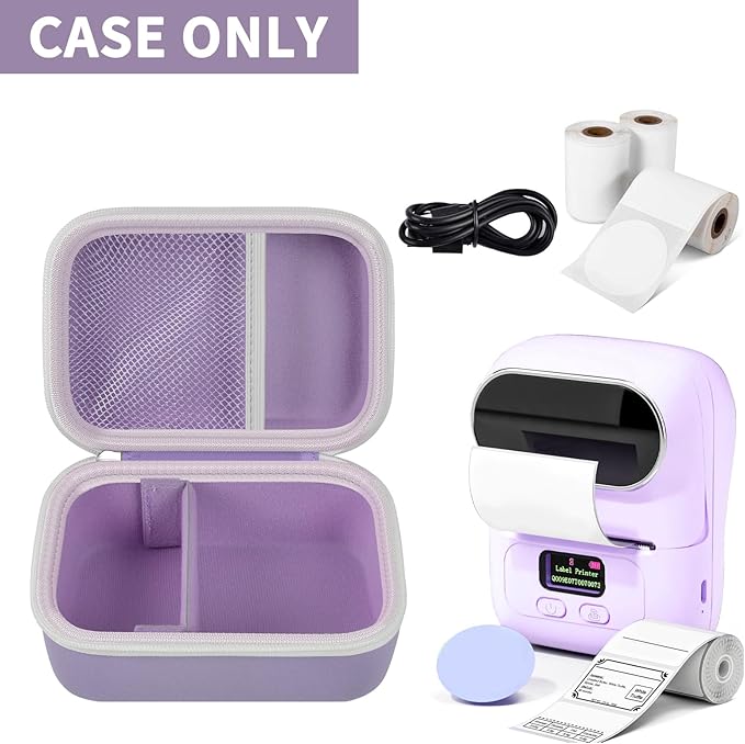 Boobowl Case Compatible with Phomemo M110 Label Maker - Portable Mini Bluetooth Thermal Label Maker Carrying Storage Bag for Printer Labels, USB Cable and Accessories Black (Box Only)-Purple