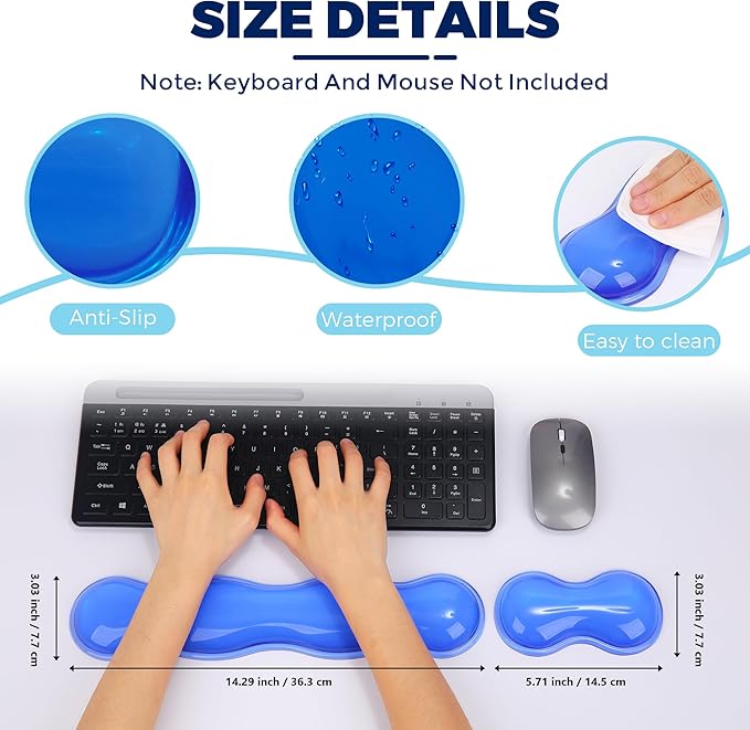 ABRONDA Gel Wrist Rest for Keyboard and Mouse, Wrist Rest for Keyboard, Mouse Wrist Support, Pain Relief, Cool Touch, Non-Skid, Mouse Wrist pad