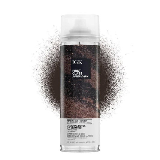 IGK First Class After Dark Charcoal Detox Dry Shampoo for Dark & Brunette Hair | Brown Tint No White Residue Spray Adds Volume + Texture | Oil Absorbing & Odor Eliminating Formula | 6.5oz