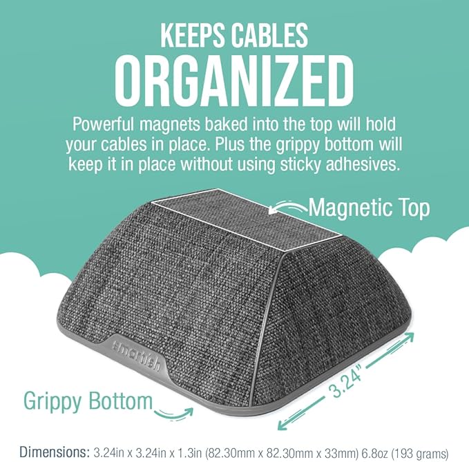 Smartish® Magnetic Cord Holder - Cable Wrangler Organizer with Magnet Clips for Charger Management on Desktop, Nightstand for USB-C + Lightning - No 2 Pencil Gray
