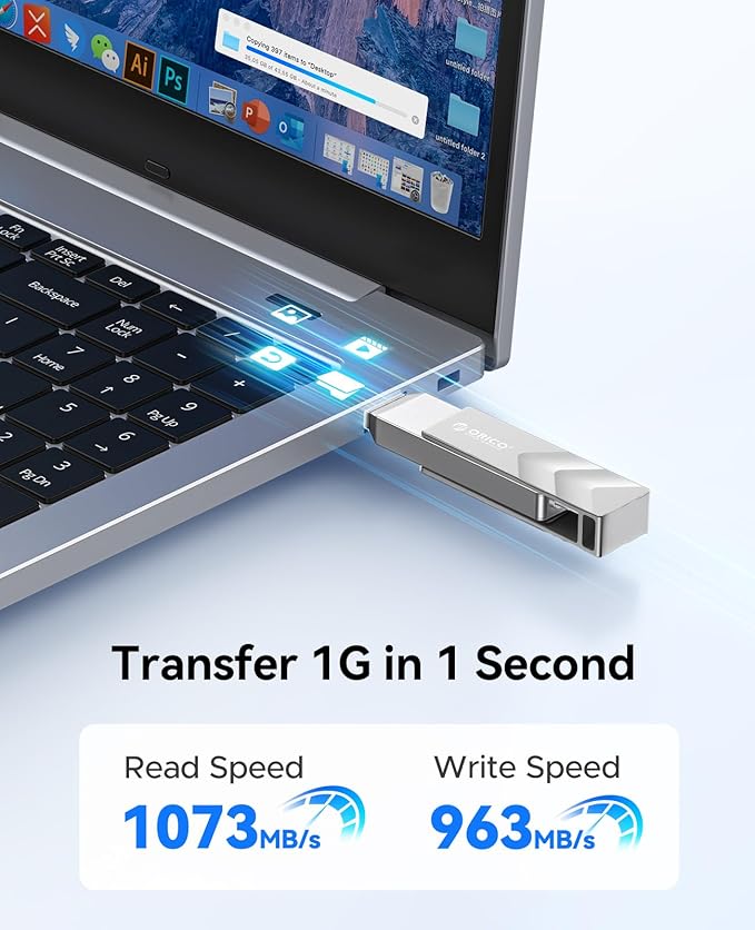 ORICO 1TB Portable Solid State Drive, 1050MB/s Dual-Port Rotating Metal External SSD with 90° Click-Stop, Reliable Storage for iPhone 17, 16 Series, Type-C Smartphone, Mac, Audio, Vehicle - A101