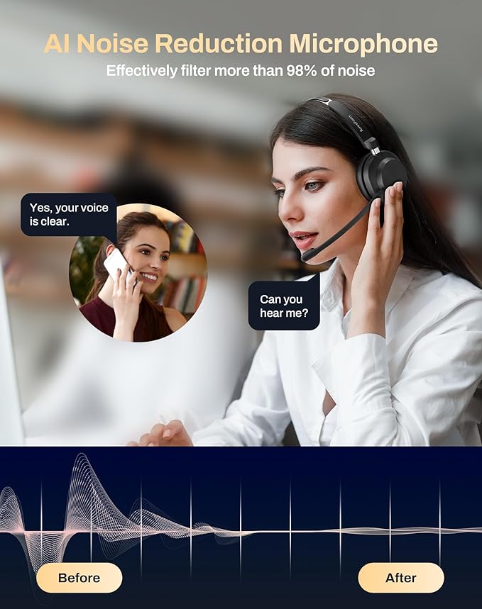 Rownfusny USB Headset with Microphone for PC & Laptop - Noise Reduction On-Ear Wired Headphones with in-Line Volume Control, Call Answer Button for MS Teams, IP Phones, Work, Zoom, Skype