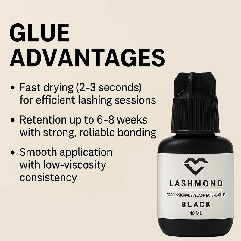 Lashmond Eyelash Extension Glue & Primer Set – Professional Black Lash Adhesive (10ml, 2-3s Drying, 6-8 Weeks Retention) + Lash Primer (15ml) for Lash Artists & Beginners