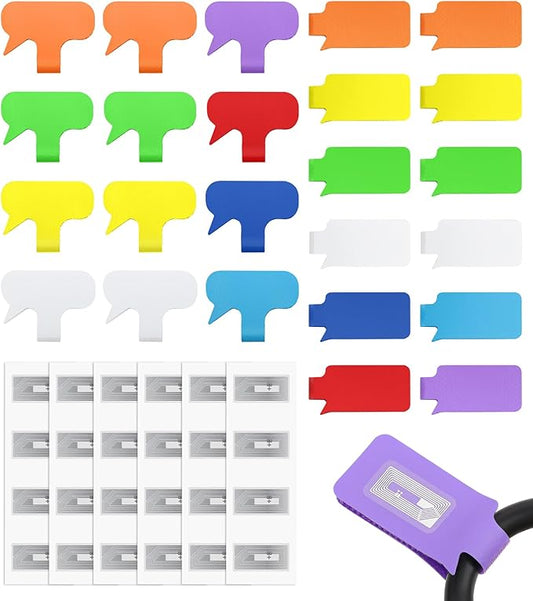 24-Pack Smart NFC Cable Labels with Blank Stickers, Programmable Reusable Wire Tags for Electronics, Cord ID & Cable Management for Automation, IT Server - Rectangle & Oval