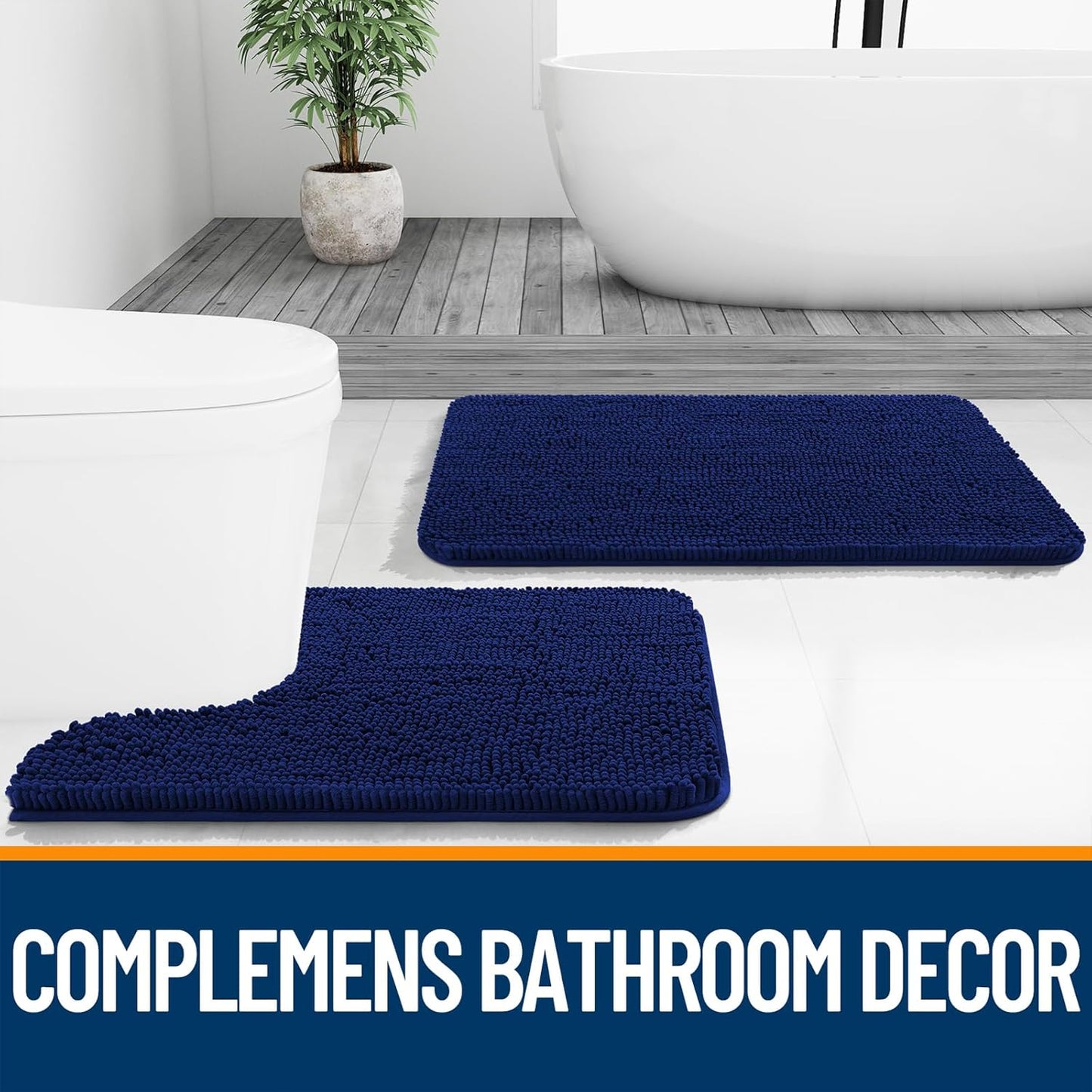 OLANLY Large Bathroom Rugs - Extra Soft Chenille Bath Mats | Quick-Dry, Machine Washable, Navy 47x32