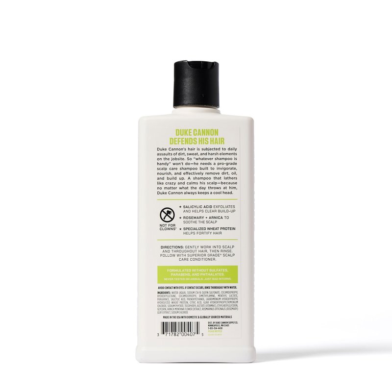 Duke Cannon Superior Grade Scalp Care Shampoo for Men, 14 oz – Salicylic Acid for Build-Up Removal, Rosemary & Arnica for Scalp Soothing, Wheat Protein for Strength, Sulfate-Free