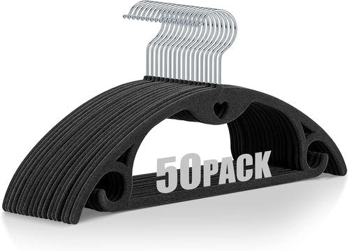 IEOKE Velvet Hangers - 50 Pack Heavy Duty Non-Slip Slim Coat Hangers for Closet - Black