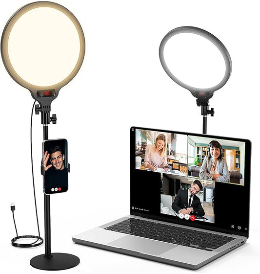 Moko LED Ring Light for Desk, 10" Full-Screen Desk Ring Light with Stand, Dimmable Zoom Lighting for Computer, Desk Light for Video Recording, Video Calls, Live Streaming, TikTok, Makeup
