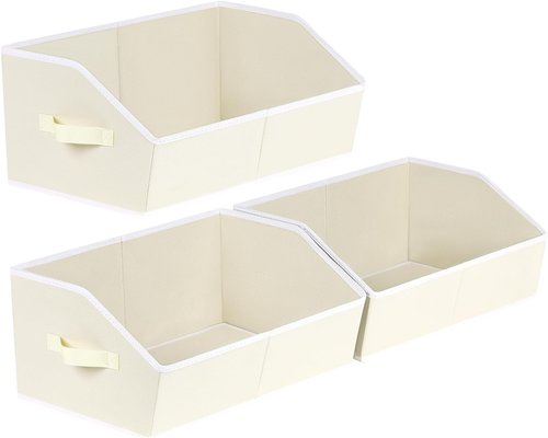 Homsorout Trapezoid Closet Shelf Organizer - Large Fabric Storage Baskets for Clothes & Books | 3-Pack Beige