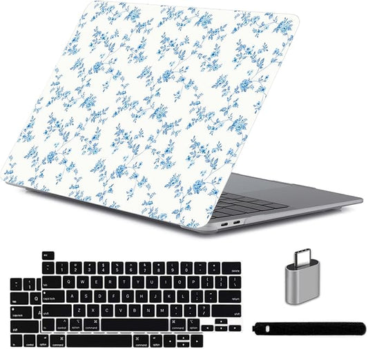 LanBaiLan Compatible for MacBook Pro 13 inch with Touch Bar M2 2026 2025 2024 2023 2022-2016 A2338 M1 A2251 A2289 A2159 A1989 A1708 A1706, Laptop Hardshell Case and Keyboard Cover, Engraved Floral