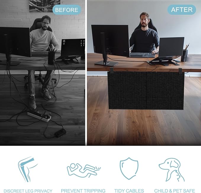 Under Desk Privacy Panel and Cable Management, 24" Felt Modesty Panel Kit