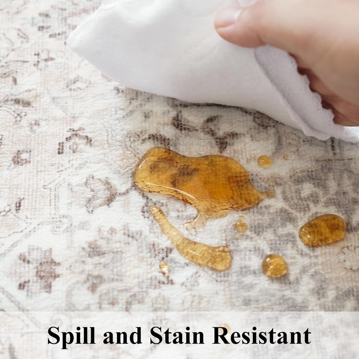 Skiennix Washable 3x8 Kitchen Runner Rug - Stain Resistant Low-Pile Vintage Soft Mat | Beige