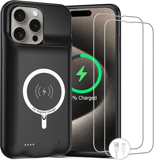 ZUEUS Battery Case for iPhone 15 Pro, 10000mAh Rechargeable Portable Charging Case with Wireless Charging, Compatible for iPhone 15 Pro (6.1 inch) with CarPlay, Extend Battery Pack Charger (Black)