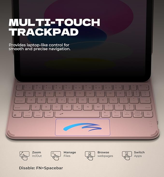 Dexnor for iPad (A16) 11th/10th Generation Case with Keyboard Ultra-Thin Magnetic Folio Keyboard Case Trackpad Pencil Holder Backlit Rechargeable for iPad A16 11" 2025/10th Gen 10.9" 2022, Pink