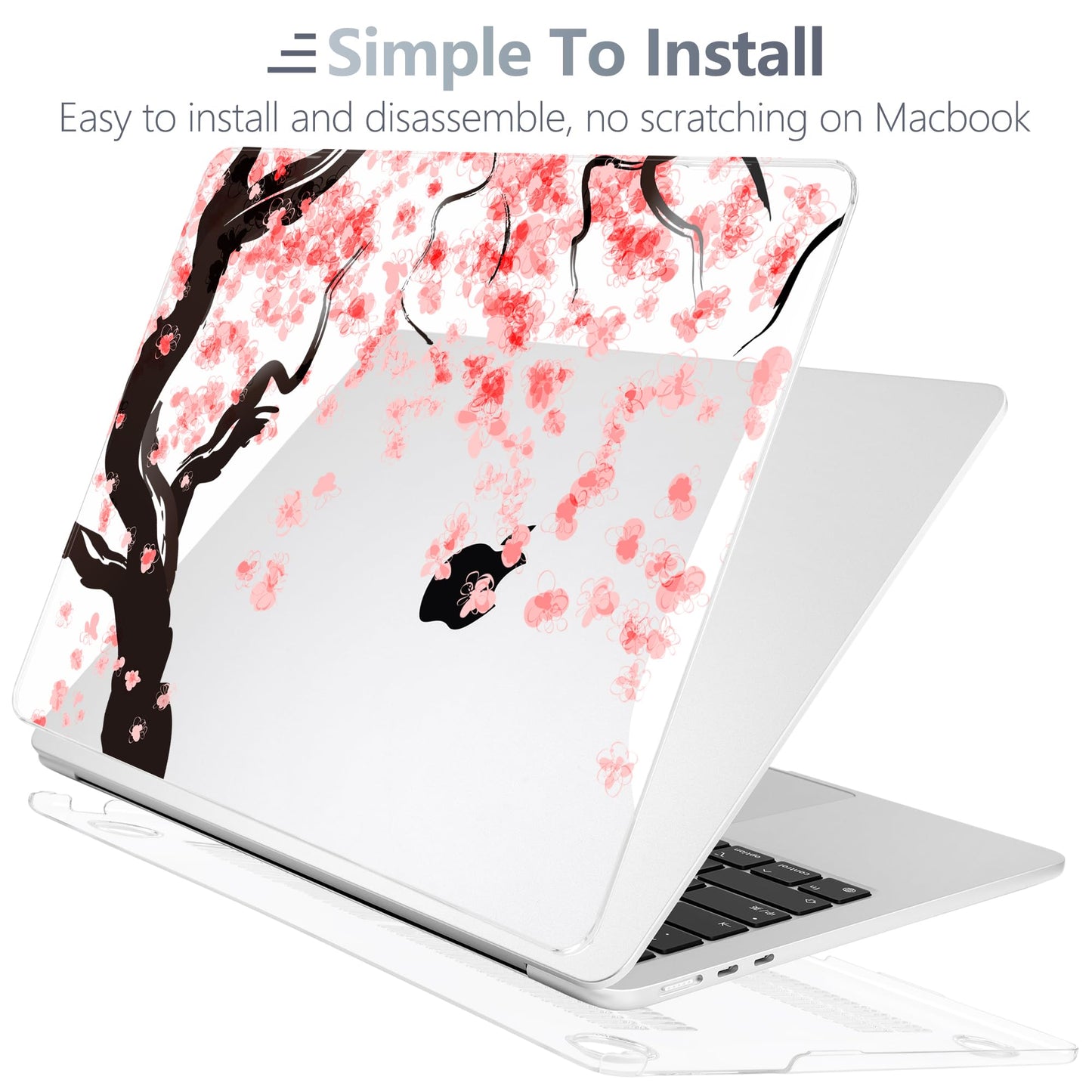 Batianda Premium Case for New MacBook Air 15 inch with M5 M4 M3 M2 Chip 2026 2025 2024 2023 Release, Designed Ultra-Slim Hardshell & Keyboard Cover & Screen Protector 4-in-1 Bundle, Cherry Blossoms