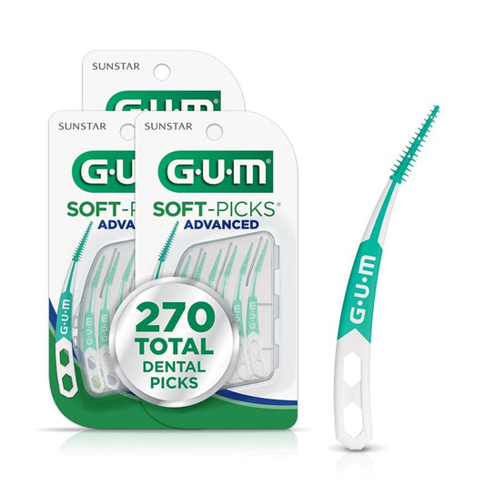 GUM Soft-Picks Advanced – Easy-to-Use Interdental Picks for Plaque Removal & Gum Health with Convenient Carry Case, Dentist Recommended, 90 Count (Pack of 3) 270 Total
