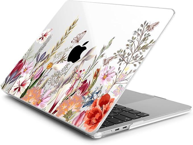 Batianda Premium Case for New MacBook Air 15 inch with M5 M4 M3 M2 Chip 2026 2025 2024 2023 Release, Designed Ultra-Slim Hardshell & Keyboard Cover & Screen Protector 4-in-1 Bundle, Flower Field