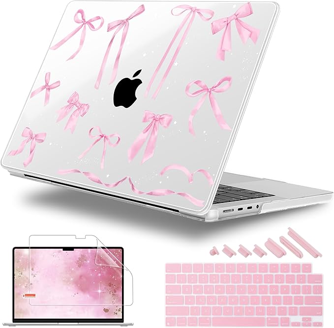 Lepeoac for MacBook Pro 16 inch Case 2021 2022 2023 2024 Release A3186 A3403 M4 A2991 M3 A2780 M2 A2485 M1 Pro/Max, Hard Shell Case with Screen Protector & Keyboard Cover, Bowknot