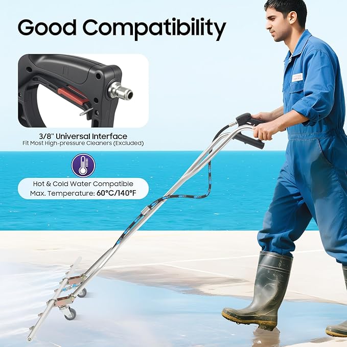 39" Professional Power Washer Broom, 7-Hole Water Broom On Wheels, Pressure Washer Water Broom with 7 Nozzles, 1500-5000psi Hot and Cold Water Pressure Washers for Home Commercial