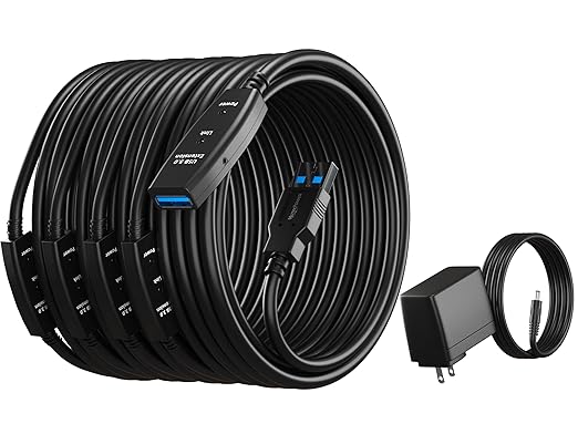 MutecPower 100 Feet Active USB Extension Cable 3.0 Male to Female with 3 Extension chipsets Signal Booster - Repeater Cord 30 Meters / 100 Feet (AC Power Supply Included)