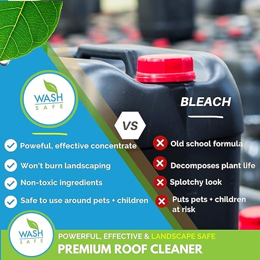 Wash Safeâ¢ ROOF WASH Eco-Safe and Organic Roof Cleaner, 3 lb. | Clear, Bleach-Free Concentrate | Clean Up to 3,000 sq. ft. of Asphalt, Wood, Slate and Ceramic Shingles or Tiles