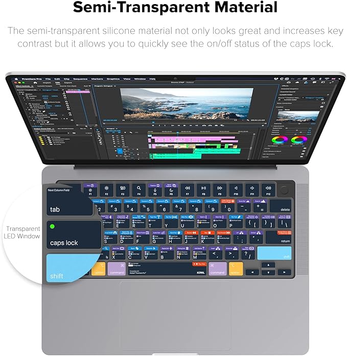 JCPal Adobe Premiere Pro Shortcut Guide Keyboard Cover for Apple MacBook Pro 14 inch / 16 inch (M1–M5), MacBook Air 13 inch / 15 inch (M2–M5) and MacBook Neo (US–Layout)