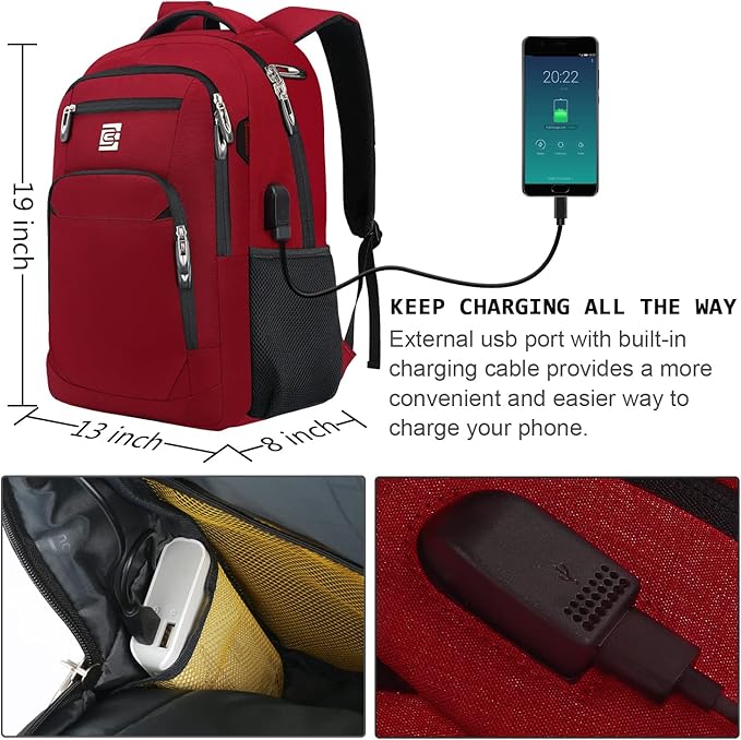 Volher Laptop Backpack,Business Travel Anti Theft Slim Durable Laptops Backpack,Water Resistant College Computer Bag for Women & Men Fits 15.6 Inch Laptop and Notebook-Red
