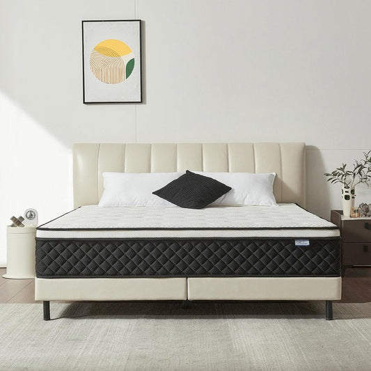Vaeluna Queen Mattress, 12 Inch Queen Size Mattress in a Box, Hybrid Pocketed Coil Mattress, Medium Firm, Lumbar Support & Motion Isolation, Pressure Relief & Breathable Comfort