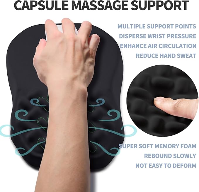 Gleamtide Ergonomic Raised Mouse Pad Wrist Support with Bilateral Slope Memory Foam Mousepad for Wrist Rest and Carpal Tunnel Pain Relief 11.8x7.9〃 Black