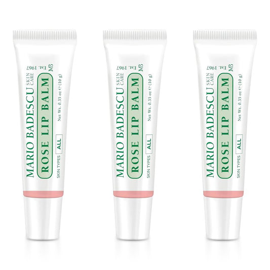 Mario Badescu Moisturizing Rose Lip Balm for Dry Cracked Lips, Infused with Coconut Oil and Shea Butter, Ultra-Nourishing Lip Care Moisturizer for Soft, Smooth and Supple Lips, 3 Pack