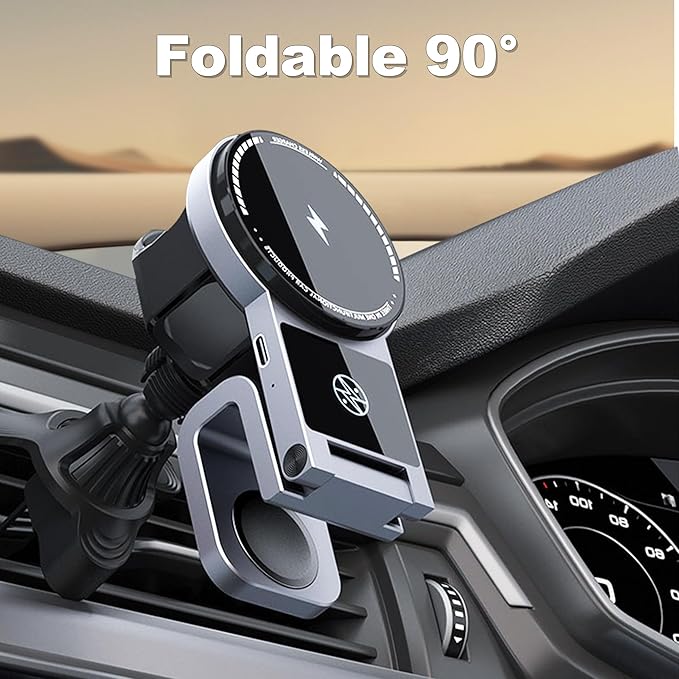 Fannasi 3 in 1 Wireless Car Charger, 15W Fast Charging Phone Holder Foldable Magnetic Mount Fit for All iPhone Android Phone, iWatch, Airpods Wireless Earphone
