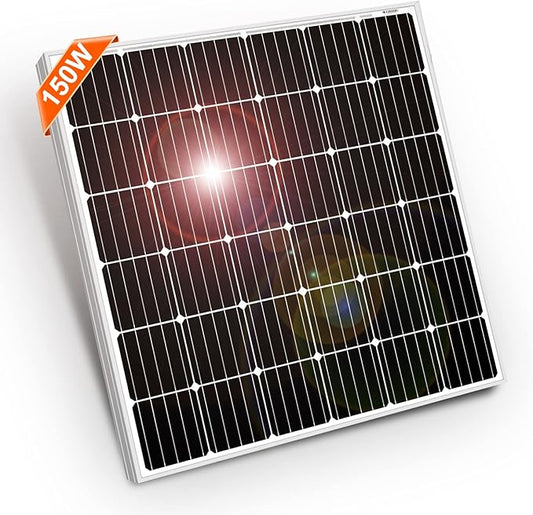 DOKIO 150W 18V Monocrystalline Solar Panel, Compatible with 12V System, Aluminum Frame with MC4 Connector, Pre-Drilled Holes for RV, Boat, Roof & Off-Grid Power