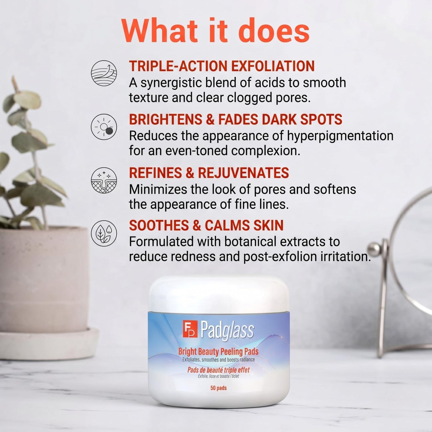 FrenchPharmacy Padglass Bright Beauty Peeling Pads – Triple Acid Exfoliator with Salicylic, Lactic & Mandelic Acids – Targets Dark Spots, Fine Lines, Uneven Texture – 50 Pads