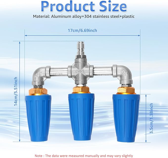 3 in 1 Pressure Washer Nozzle 360Â° Rotating 4000 PSI with 1/4" Quick Connector Pressure Washer Tip Turbine Nozzle Time Saving Triple for Cleaning Driveways Walls Decks