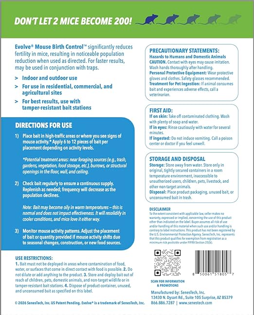 Evolve Mouse Birth Control Soft Bait Sausages – 1.5 lbs | Scientifically Proven Mouse Population Control | Not a Poison, Long-Term Population Management
