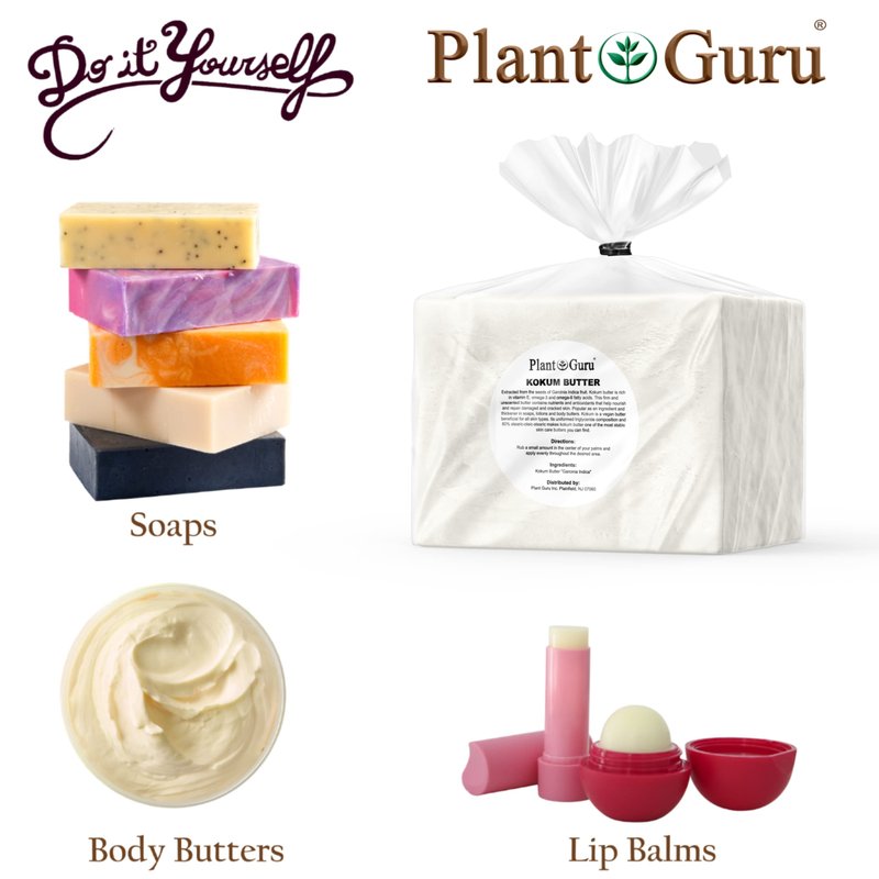 Plant Guru Raw Kokum Butter 16 oz. / 1 lb. 100% Pure Natural - Great for Skin, Body and Hair Moisturizer, DIY Creams, Balms, Lotions and Soap Making. (HDPE Food Grade Jar)