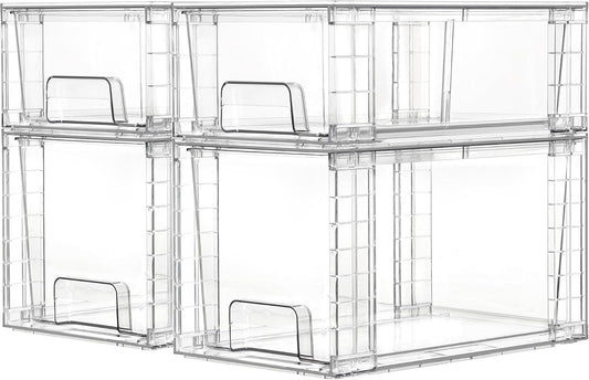 Vtopmart Clear Stackable Storage Drawers - Easy Assembly Organizers for Kitchen, Bathroom & Pantry | 4 Pack
