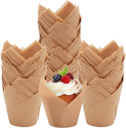 Regine Switzerland Tulip Cupcake Liners - Natural Brown Parchment Paper, 400 Count Disposable Baking Cups