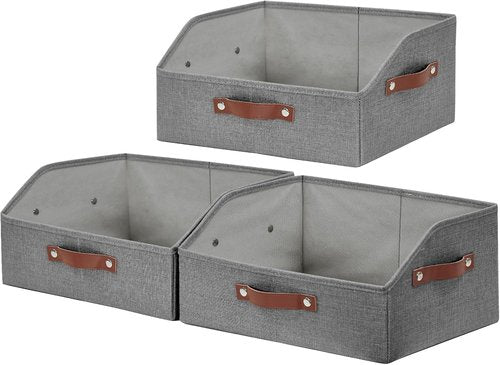 Bagnizer Linen Trapezoid Storage Bins - Collapsible Closet Organizer with Handles | Gray