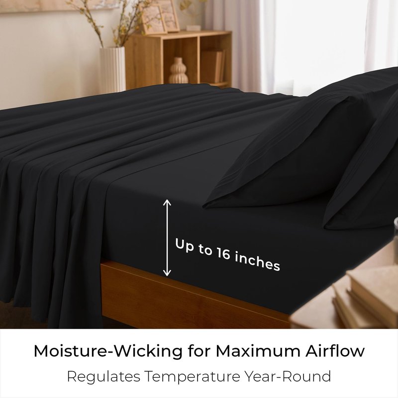 Mellanni King Sheets Set - 4 PC Iconic Collection Bedding - Hotel Luxury, Extra Soft, Cooling Bed Sheets - Wrinkle, Fade, Stain Resistant (King, Black)