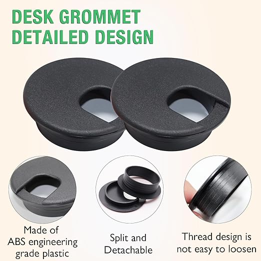 EASYEAH 5 Pcs Desk Grommet 1-3/8" / 35 mm, Desk Cord Hole Cover, Cable Grommet ABS Plastic, Desk Hole Grommet for Home & Office Pc, Detachable Cable Cord Organizer-Black