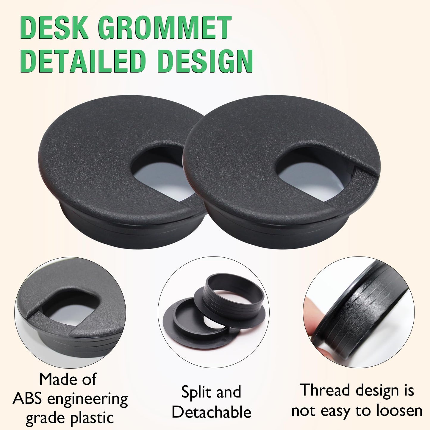 EASYEAH 2 Pcs Desk Grommet 1-1/2" / 38 mm, Desk Cord Hole Cover, Cable Grommet ABS Plastic, Desk Hole Grommet for Home & Office Pc, Detachable Cable Cord Organizer-White